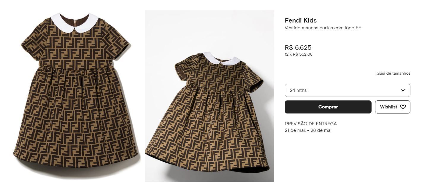 Mavie usa vestido da grife Fendi / Reprodução/Farfetch