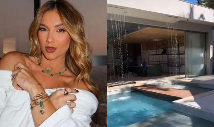 Montagem com fotos de Virginia Fonseca e da área externa de sua nova mansão