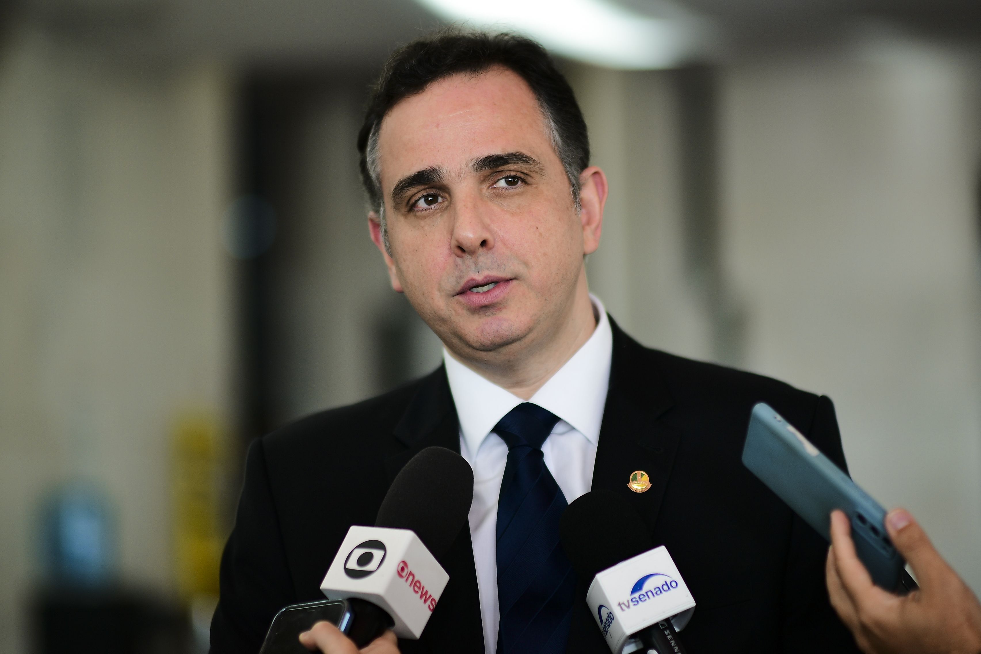 Presidente do Senado Federal, senador Rodrigo Pacheco (PSD-MG), concede entrevista coletiva para falar sobre a atividade legislativa.