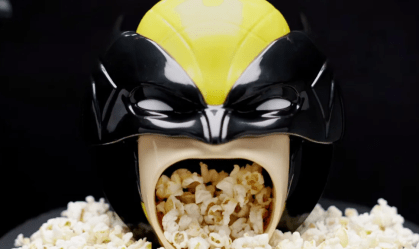 Balde de pipoca com a cara do Wolverine