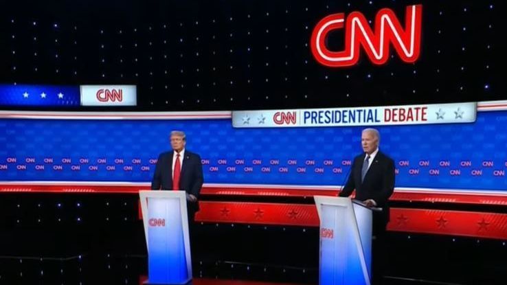 Joe Biden e Donald Trump durante debate na CNN