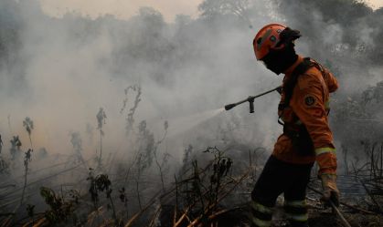 Bombeiros tentam combater incêndios no Pantanal em junho de 2024