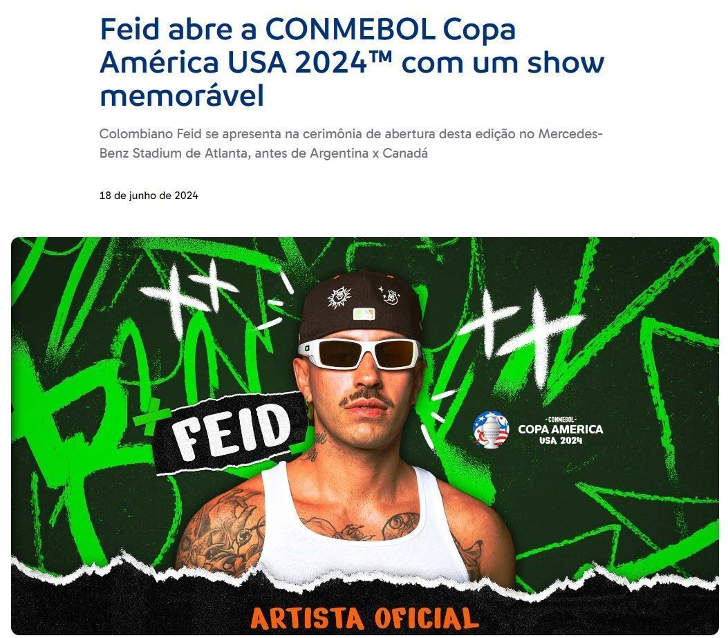 Conmebol confirma Feid como show de abertura da Copa américa / Divulgação/Conmebol