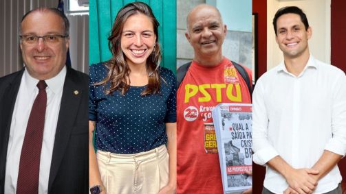Montagem mostra quatro pré-candidatos a prefeito em Natal dispostos de forma vertical na imagem