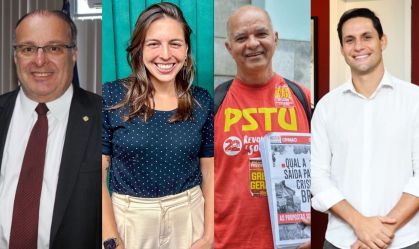 Montagem mostra quatro pré-candidatos a prefeito em Natal dispostos de forma vertical na imagem