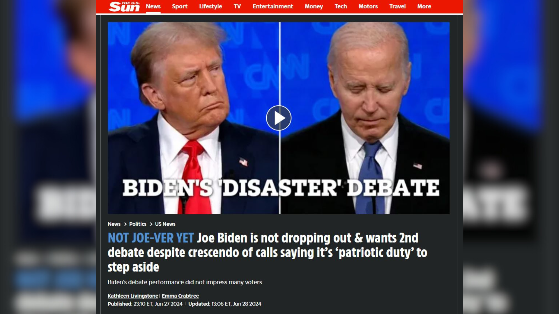 The Sun afirma que Joe Biden foi desastroso no debate da CNN
