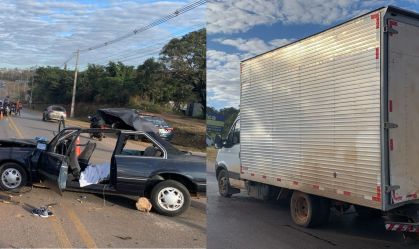 carro e caminhão acidente