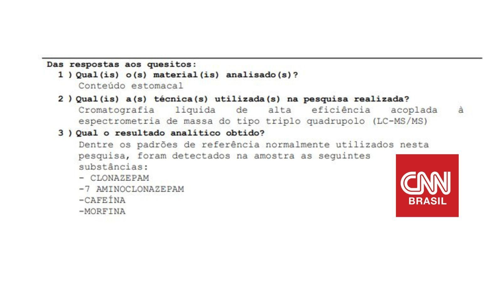 Laudo obtido pela  mostra substância encontradas no estômago do empresário morto no Rio /Reprodução