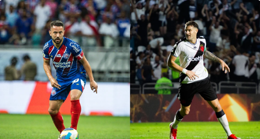 Everton Ribeiro, do Bahia, e Vegetti, do Vasco, em ação