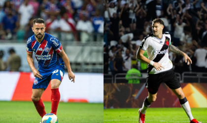 Everton Ribeiro, do Bahia, e Vegetti, do Vasco, em ação