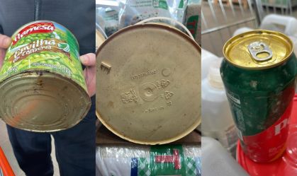 Alimentos que ficaram submersos na enchente e eram vendidos em supermercado de Porto Alegre