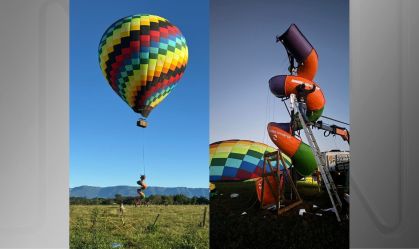 O balão usado pela paraquedista Yasmin Xavier para salto com um toboágua