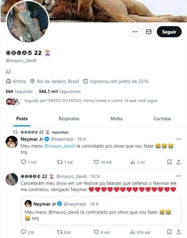 Neymar contrata Oruam para show após o rapper ser excluído de festival / Reprodução/Instagram