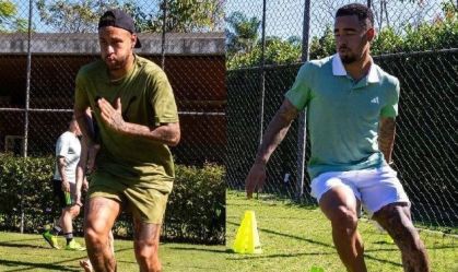 Neymar e Gabriel Jesus treinam juntos no Rio de Janeiro