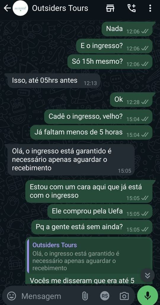 Prints de conversas de clientes com a empresa Outsideres / Reprodução