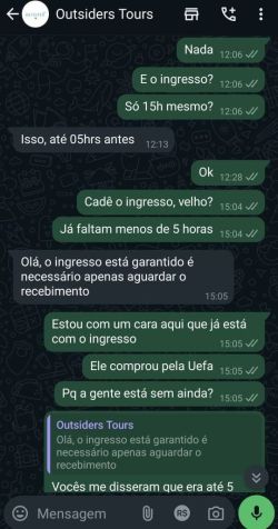 Prints de conversas de clientes com a empresa Outsideres / Reprodução