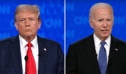 Joe Biden e Donald Trump durante debate na CNN