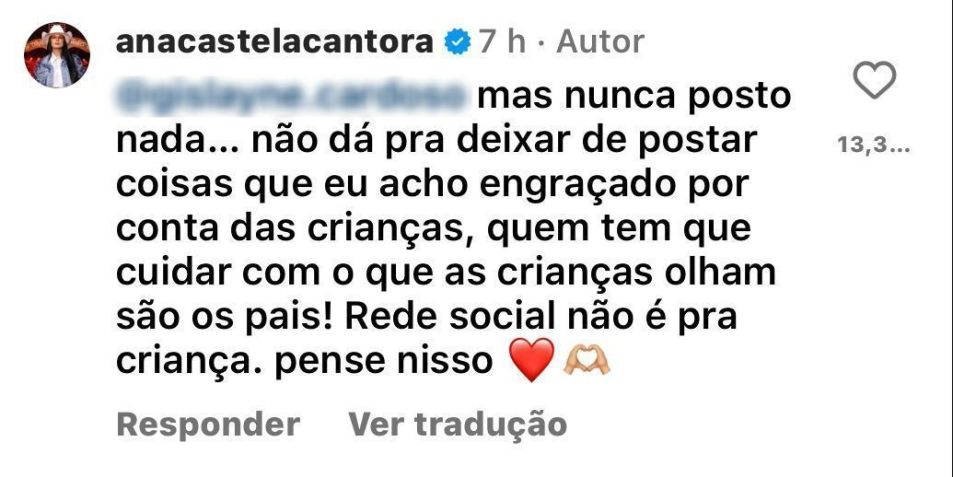Boiadeira opinou que "rede social não é para criança" / Reprodução/Instagram