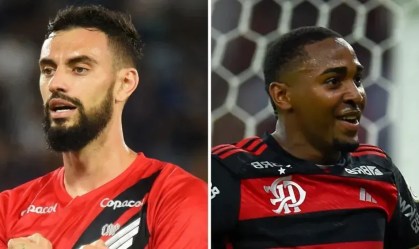Mastriani, do Athletico, e Lorran, do Flamengo: equipes se enfrentam neste domingo (16)