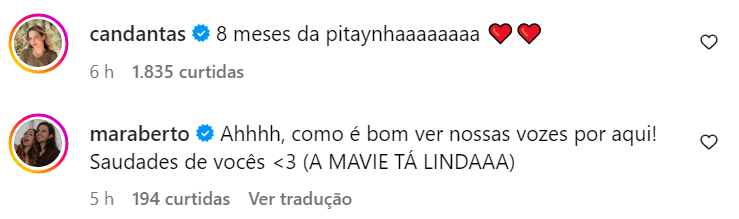 Famosos deixam comentários de celebração aos oito meses de Mavie / Reprodução/ Instagram