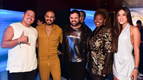 Buda, Marcos, Michel, Raquele e Deniziane no Baile da Sereia, aniversário de Yasmin Brunet