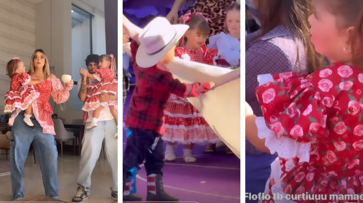 Vriginia e Zé Felipe em festa junina com as filhas Maria Alice e Maria Flor / Reprodução/ Instagram