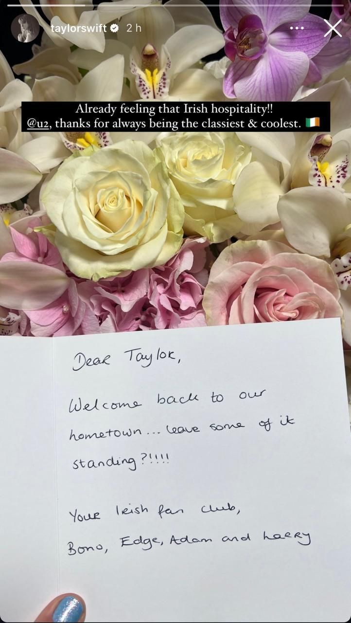 Taylor Swift recebeu flores do U2 ao chegar na Irlanda / Instagram/Taylor Swift