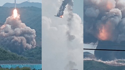 Imagem de foguete chinês caindo divulgada pelo jornalista Andrew Jones, que cobre o programa espacial da China para o Space News