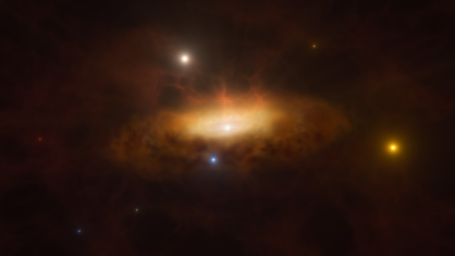 Simulação artística da galáxia SDSS1335+0728 acendendo no espaço
