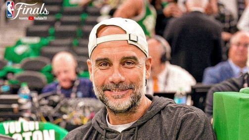 Guardiola no TD Garden durante o jogo 1 da final da NBA
