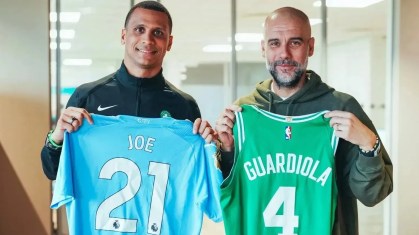 Joe Mazzulla e Pep Guardiola em encontro dos treinadores