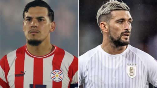 Gustavo Gòmez, do Paraguai, e Arrascaeta, do Uruguai