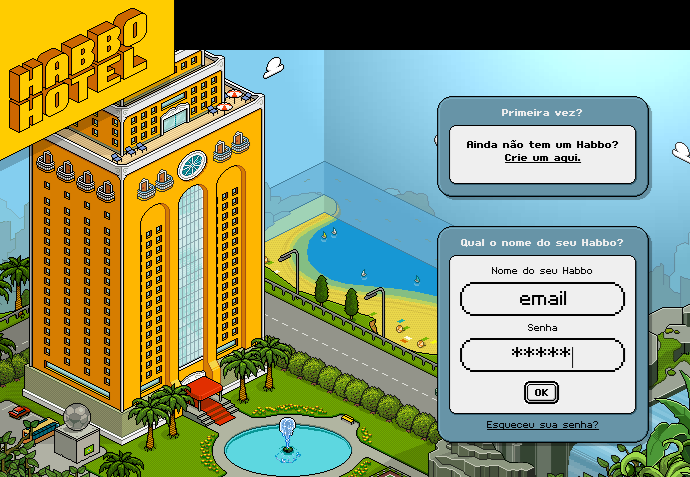 Tela inicial do jogo Habbo / Divulgação/ Habbo