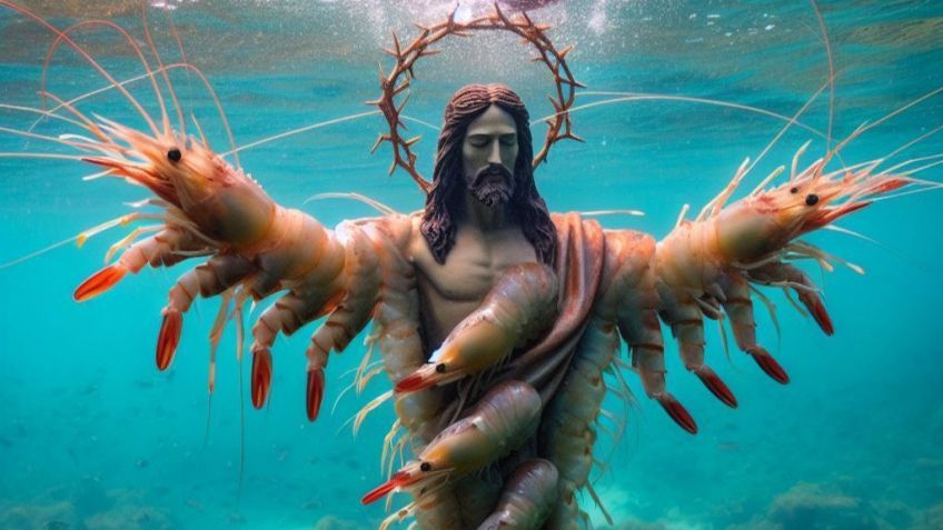 Imagem de Jesus com braços de camarão é um exemplo de "slop" que se disseminou pela internet / Facebook/Reprodução