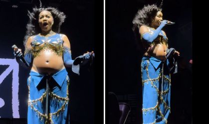 Iza celebra show carregando a primeira filha na barriga