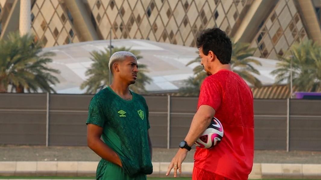 John Kennedy e Fernando Diniz em treino do Fluminense