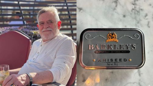 Montagem com fotos do ator José de ABreu e de uma embalagem de pastilhas publicada por ele