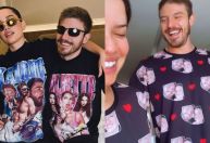 Juliette e namorado usam pijamas com suas fotos estampadas no Dia dos Namorados