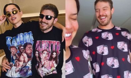 Durante a tarde, casal apareceu combinando outro look