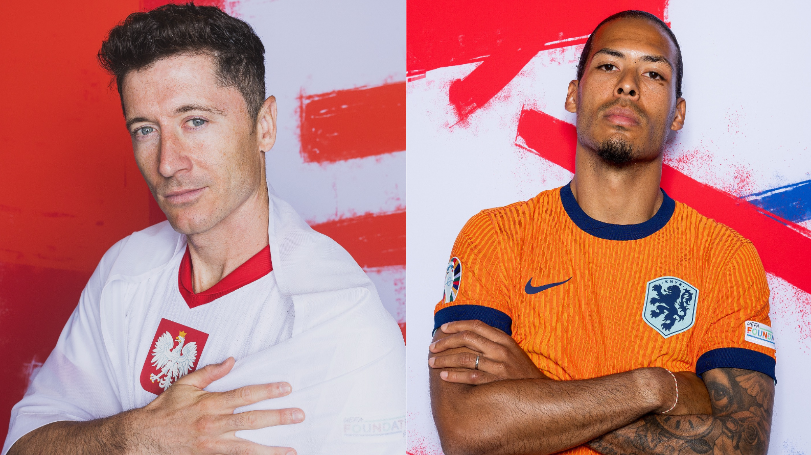 Lewandowski, atacante da Polônia, e Van Dijk, zagueiro da Holanda