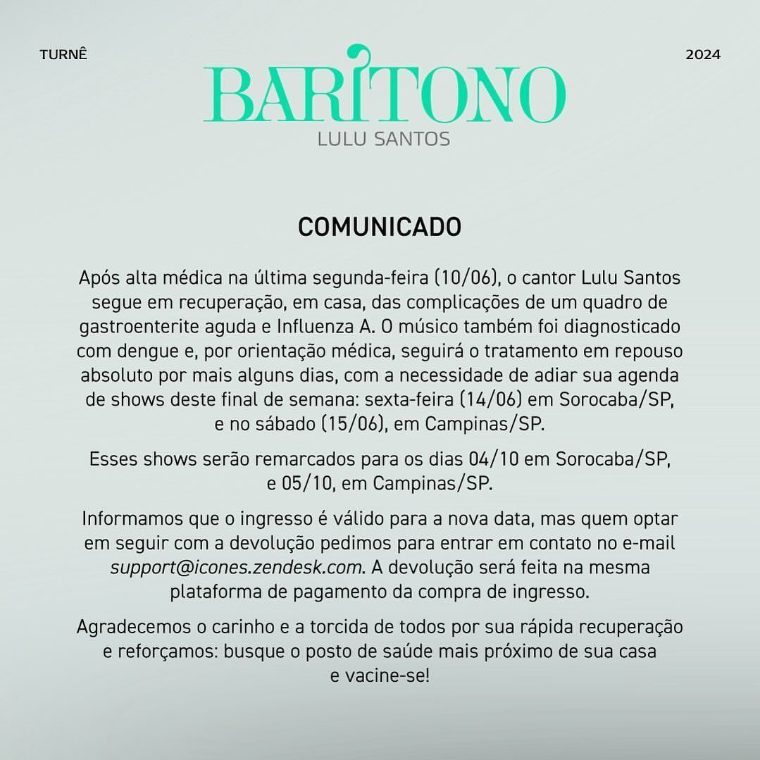 Lulu Santos é diagnosticado com dengue / Reprodução/Lulu Santos/Instagram