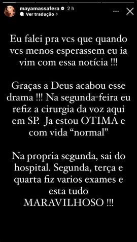 Influenciadora contou que passou por novo procedimento na segunda (24) / Instagram/Maya Massafera