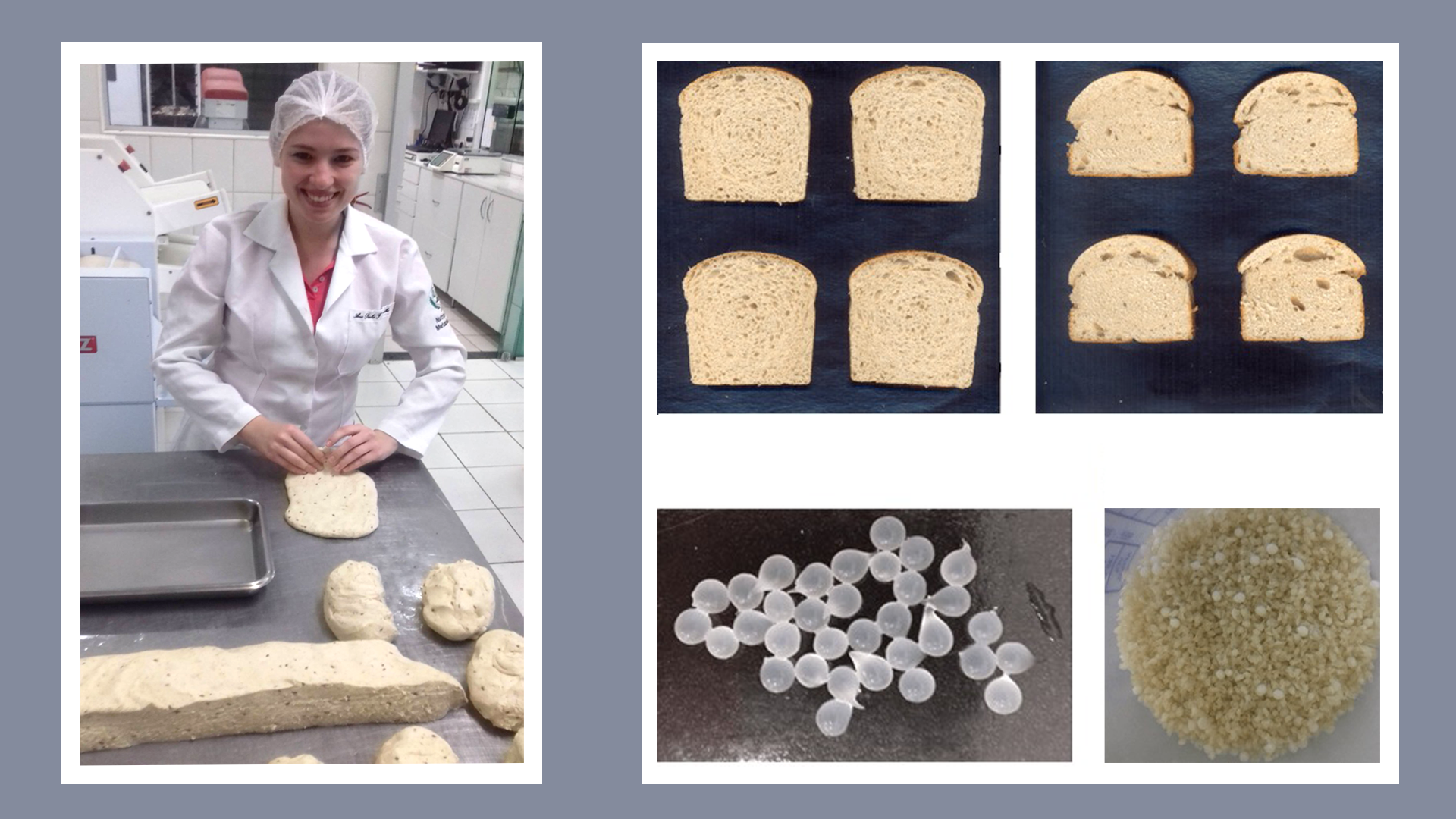 A pesquisadora Ana Paula Carvalho (à esquerda) durante o preparo do pão; parte da massa foi enriquecida com microcápsulas de S. cerevisiae UFMG A-905 (à direita, embaixo) / Ana Paula Carvalho/Agência Fapesp/Reprodução