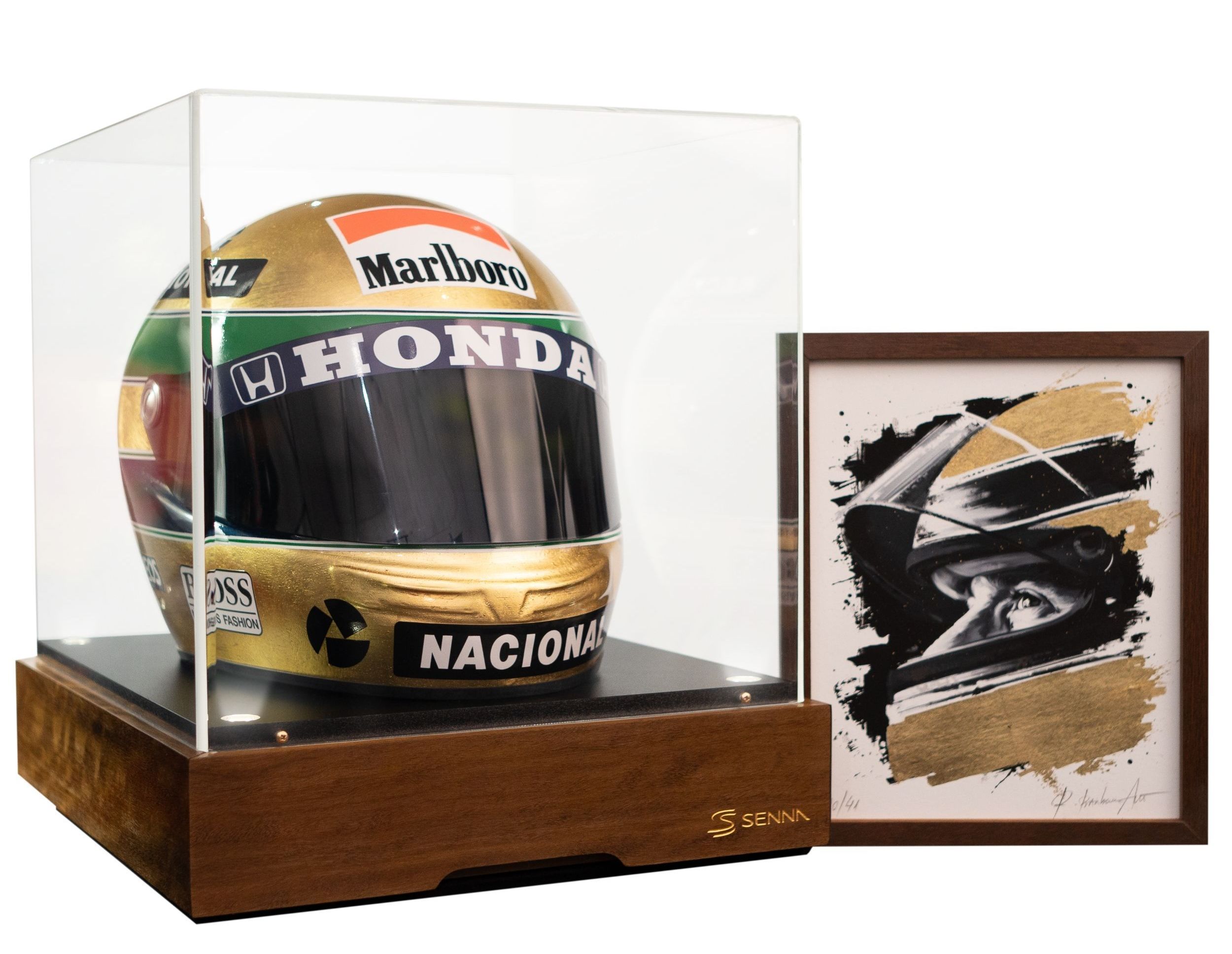 O capacete vem acompanhado de um expositor e um quadro de Ayrton Senna / Divulgação/Sid Special Paint