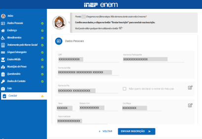 Passo 12: Após concluir o preenchimento, clique em &quot;Enviar Inscrição&quot;