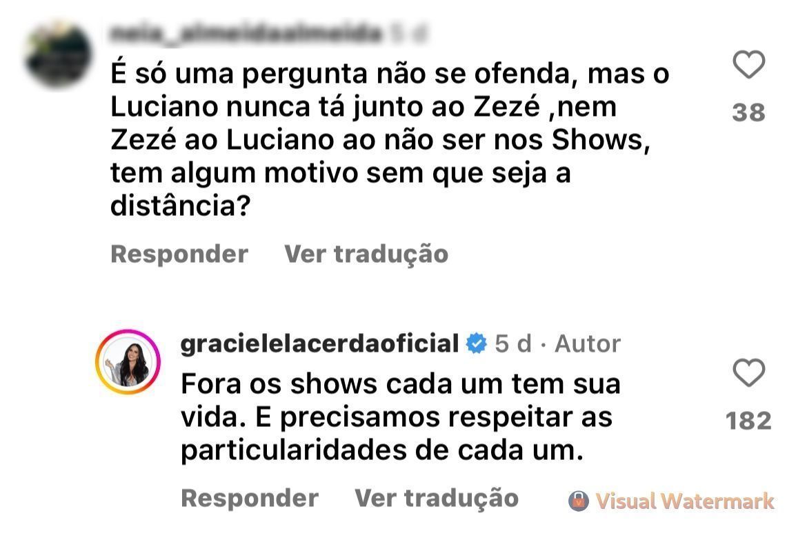 Graciele recebeu pergunta em publicação na qual relembrou momentos com a família de Zezé / Reprodução/Instagram