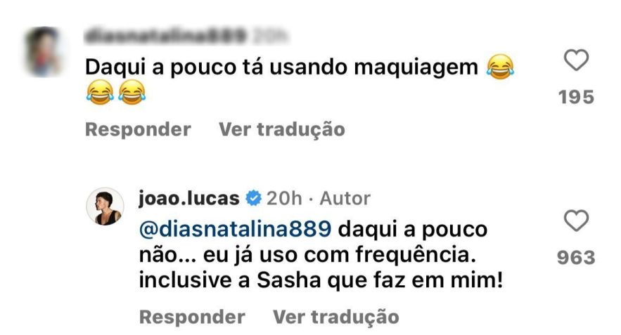 João Lucas rebateu comentário sobre uso de maquiagem / Reprodução/Instagram
