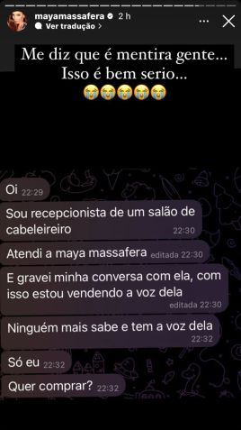 Maya Massafera mostra print de suposta ameaça de vazamento de sua voz / Reprodução/Instagram