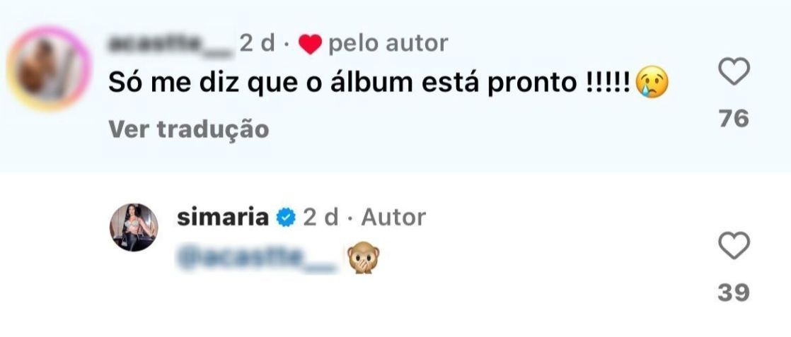 Emoji escolhido por Simaria aumentou especulações dos fãs / Reprodução/Instagram