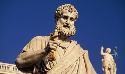 Italy, Rome, Vatican City, Statue of St Peter in Piazza San Pietro